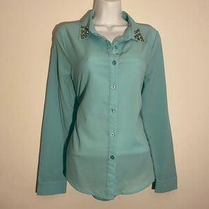 Blue button up blouse